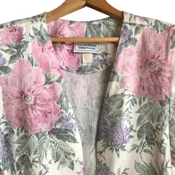 S.L. Fashions 70s Floral Blazer: Vintage Short Sleeve Jacket, Women's Size 16 - Picture 5 of 13